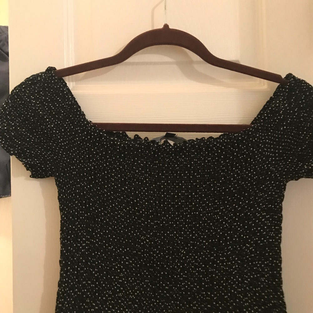 Navy polka dot, Off shoulder dress